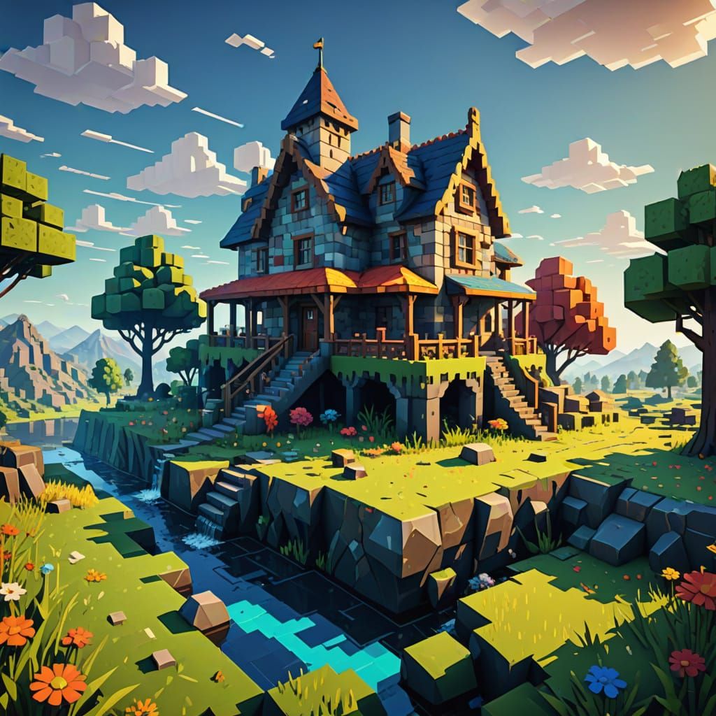 House made of square blocks  by @Chyona