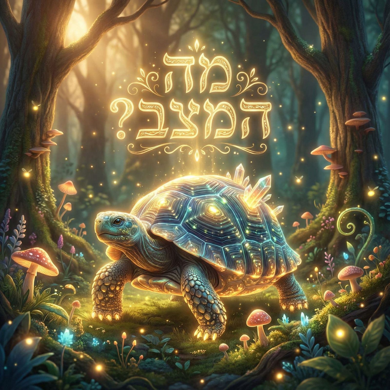 Beautiful "Ma HaMatzav?" Text with a Radiant Turtle