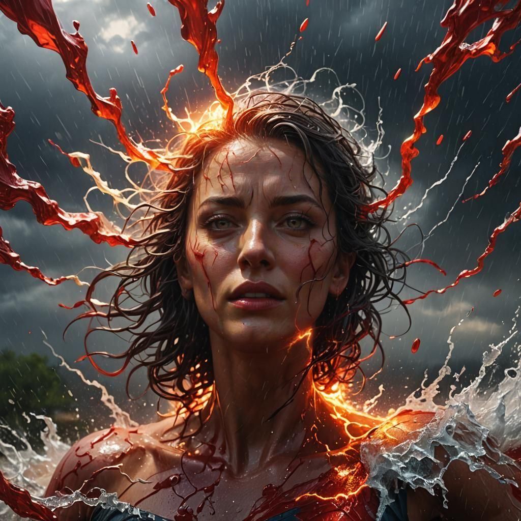 Stormy sun with red rain