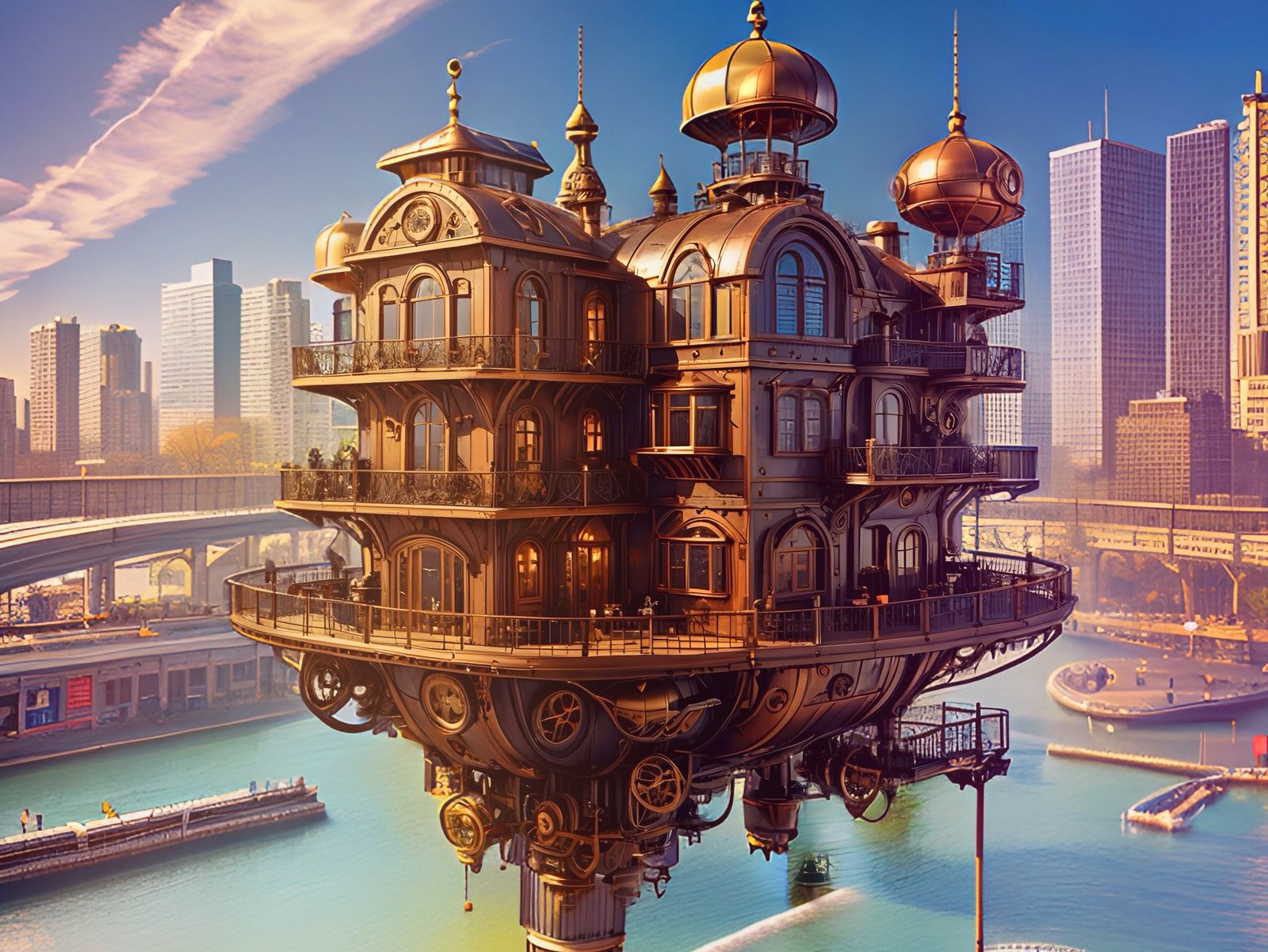 FLOATING STEAMPUNK HOME BUILT IN THE MIDDLE OF A METROPOLIS