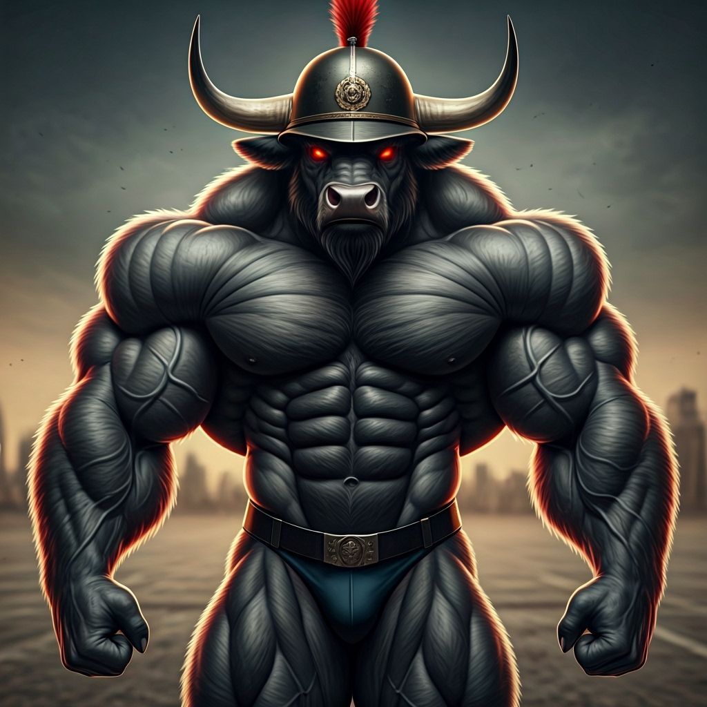 Muscular Anthropomorphic Bull in Army Uniform