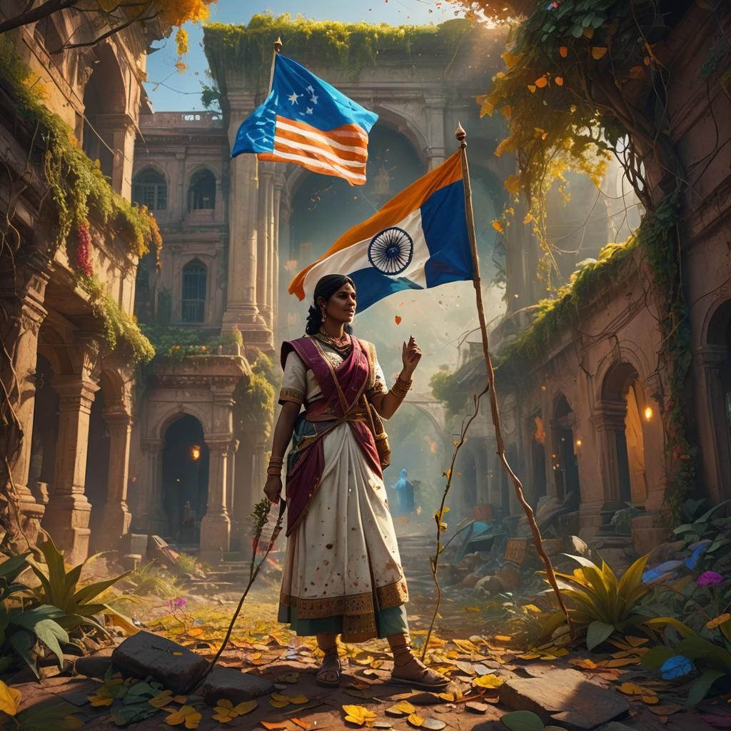Indian nurse with Indian flag