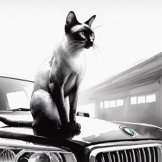 Ink Painting of a Siamese Cat