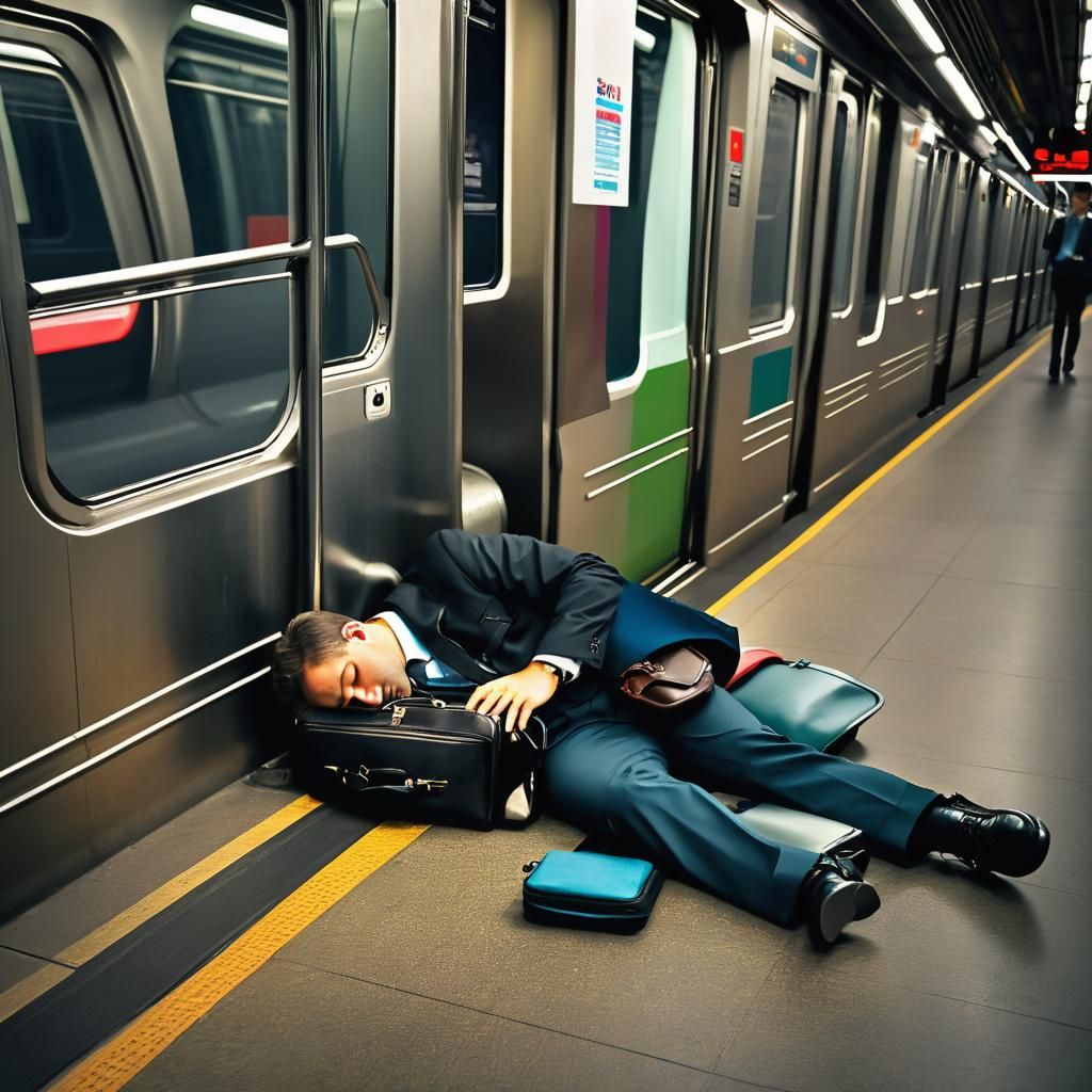 fast asleep on the subway…  by @Zizzle