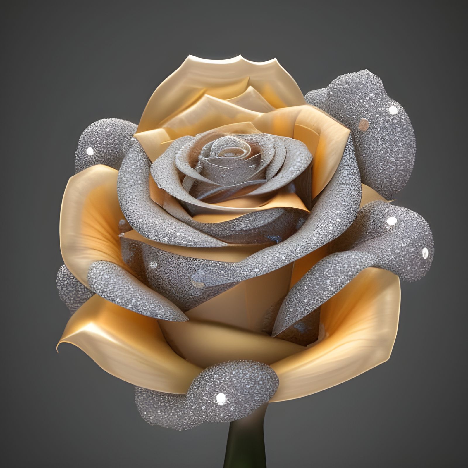 a glowing rose made of crystal glass, and diamonds