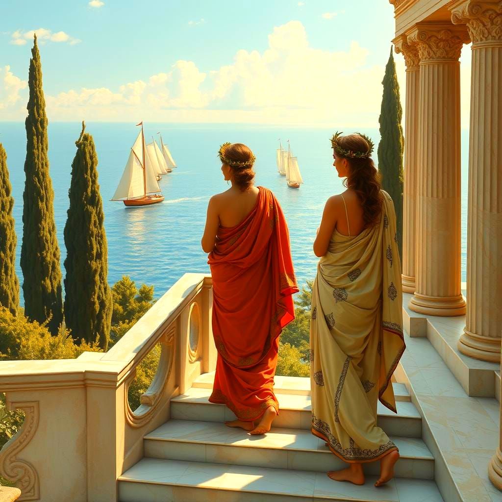 Ancient Greek Women Watch Regatta in Classical Style