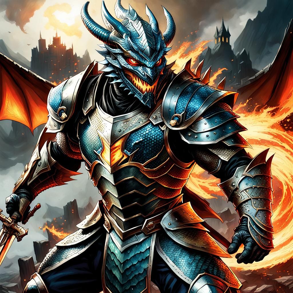 Appearance: A warrior clad in dragon-scale armor with a fear...