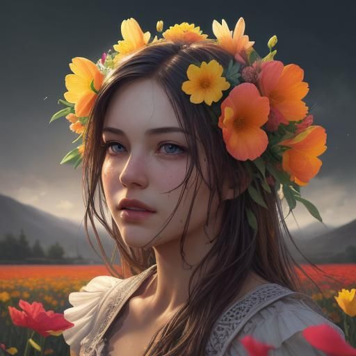 flower field, high detail, realistic,