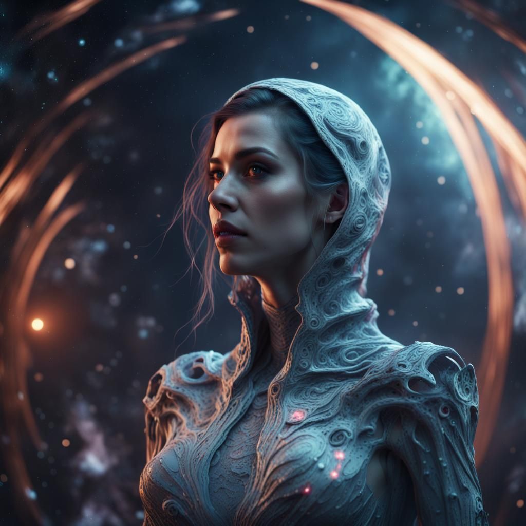 Beautiful female ghost in deep space