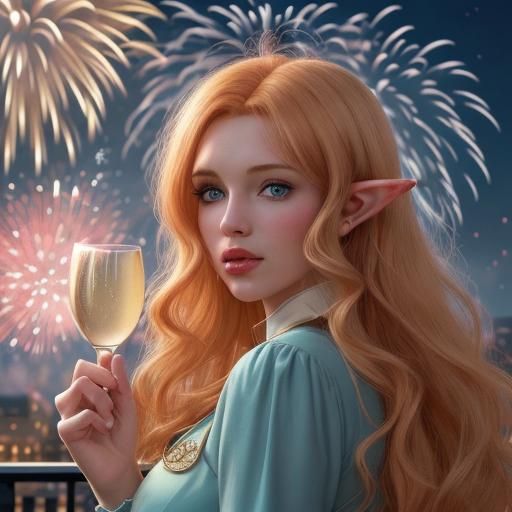 Lamera a strawberry blonde female elf with full lips and a b...