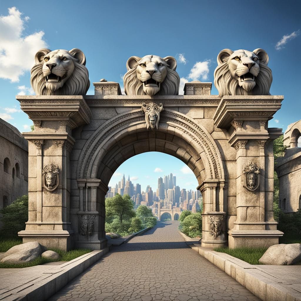 Stone arch at the entrance to a city. stone arched fantasy, ...