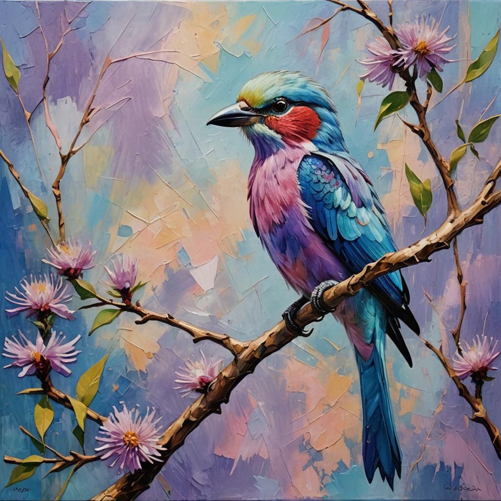Silk Fibers a Lilac-breasted roller made from blue and pink ...