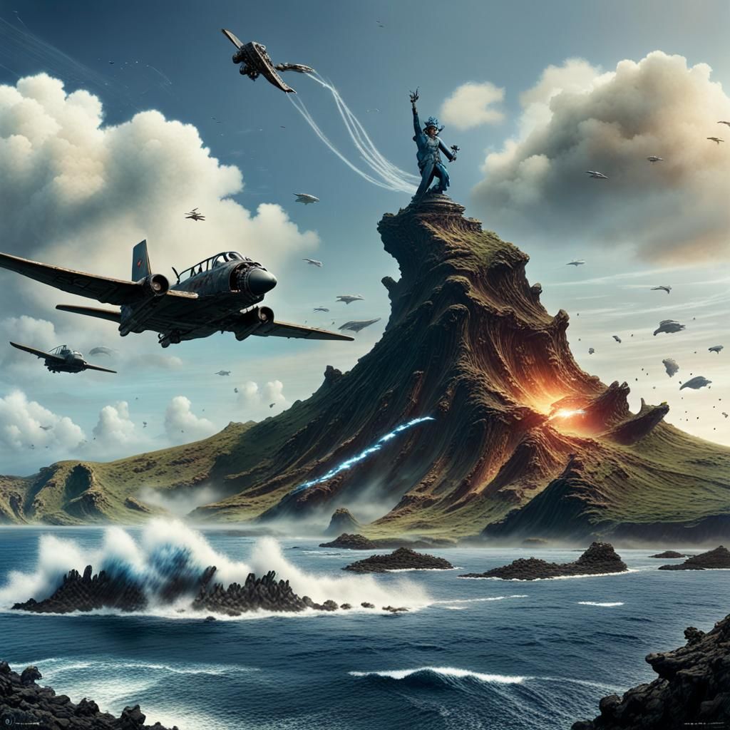 Dfagones volando encima de la  isla más nueva del mundo surg...