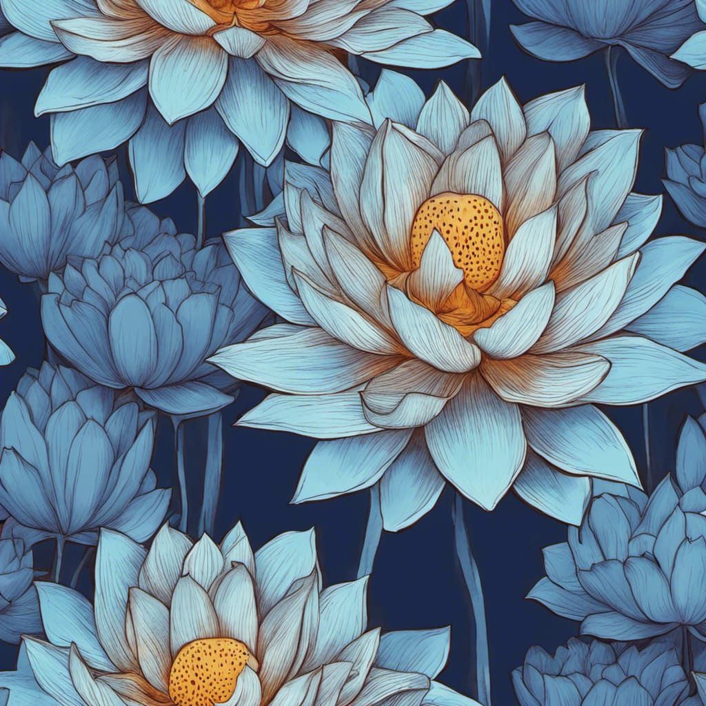Blue and White Lotus Colored Flowers