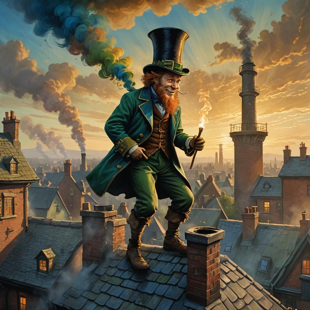 Leprechaun Chimney sweep on the roof