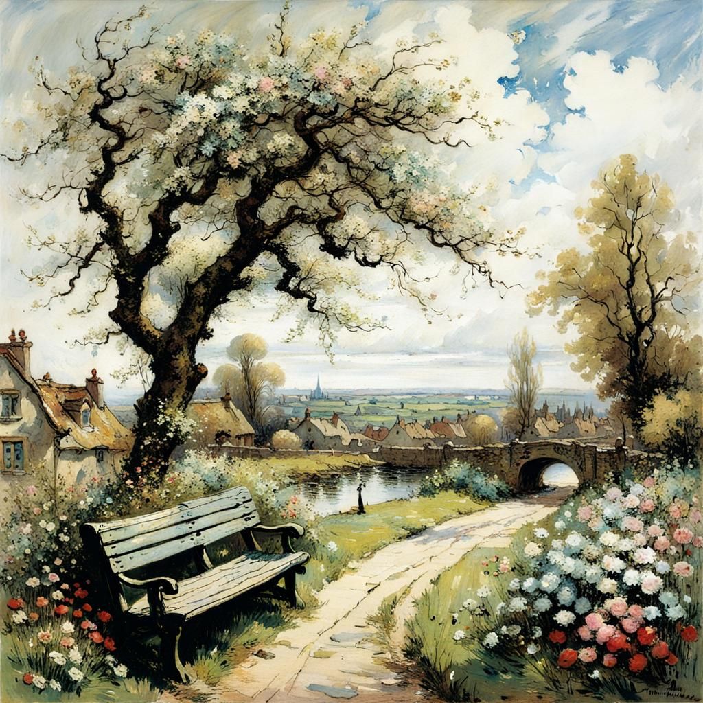 🪻🌷, springtime scene, Arthur Rackham, Antoine Blanchard  by @g r r c