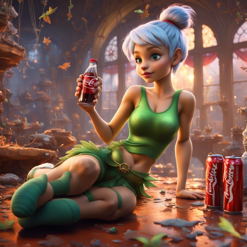 TINKER BELL WITH multi coloured hair drinking coca cola and ...