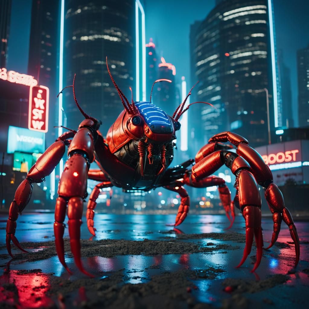 Roundabout with a robot lobster, 4k
