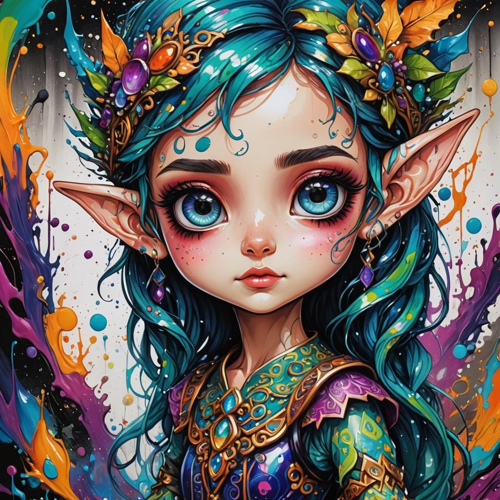 Beautiful vibrant chibi elf girl; extremely detailed and expressive ...