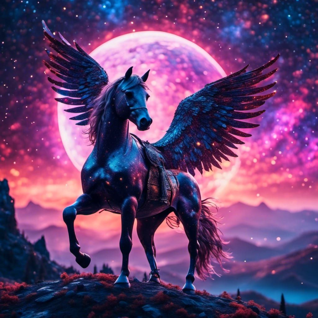 Winged Galaxy Horse Soaring Through Space