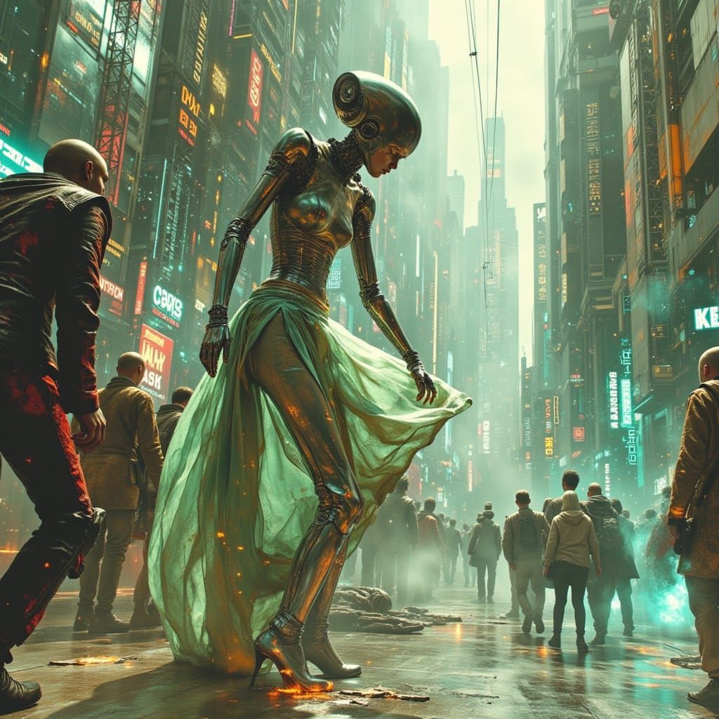 Robot Girl Rescue in Dystopian Cyberpunk City