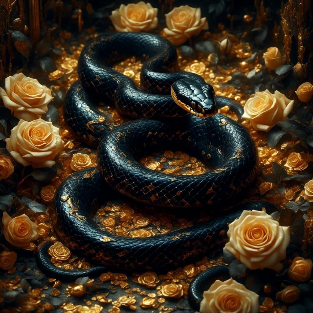 Golden Serpent in Hyperrealistic Bloom