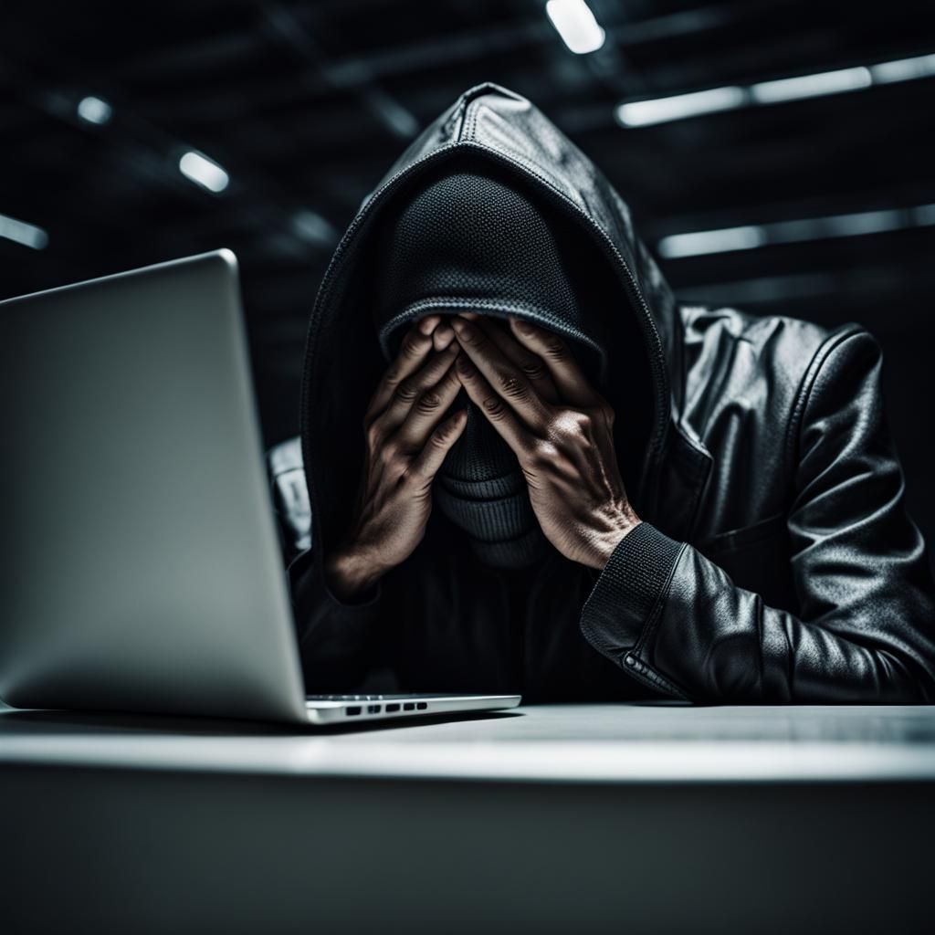 hacker hiding his face behind a laptop, neural network