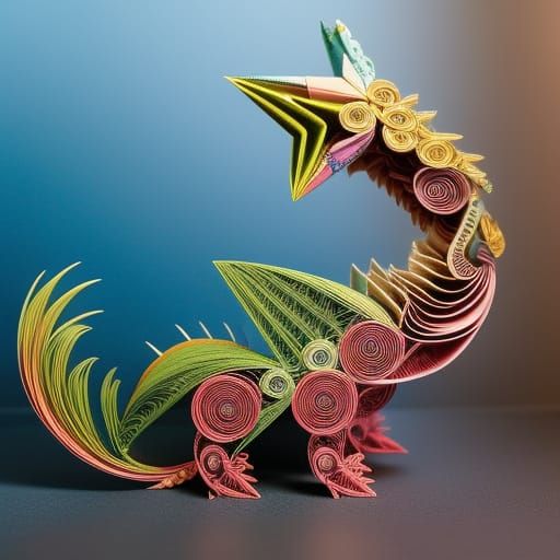 3D Paper Quilled Dragon - AI Generated Artwork - NightCafe Creator