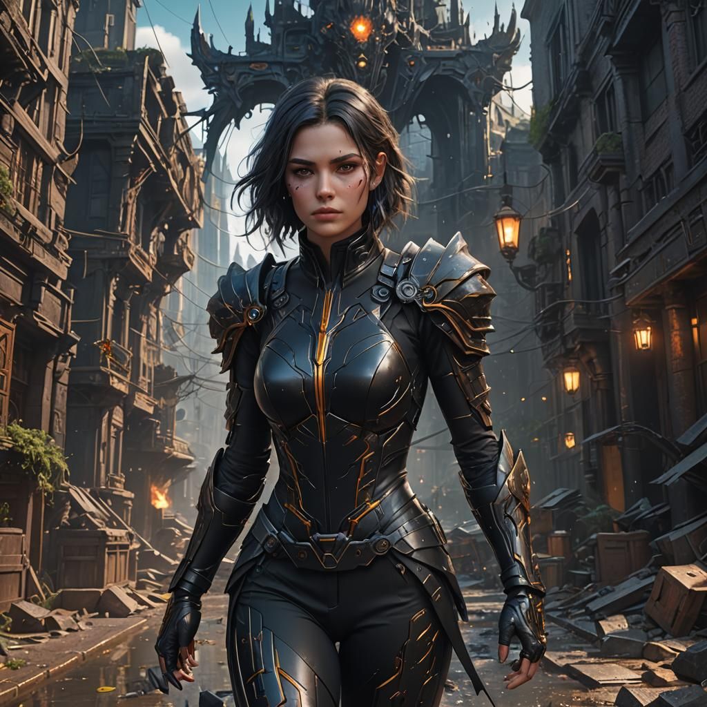 Black suit worrier girl