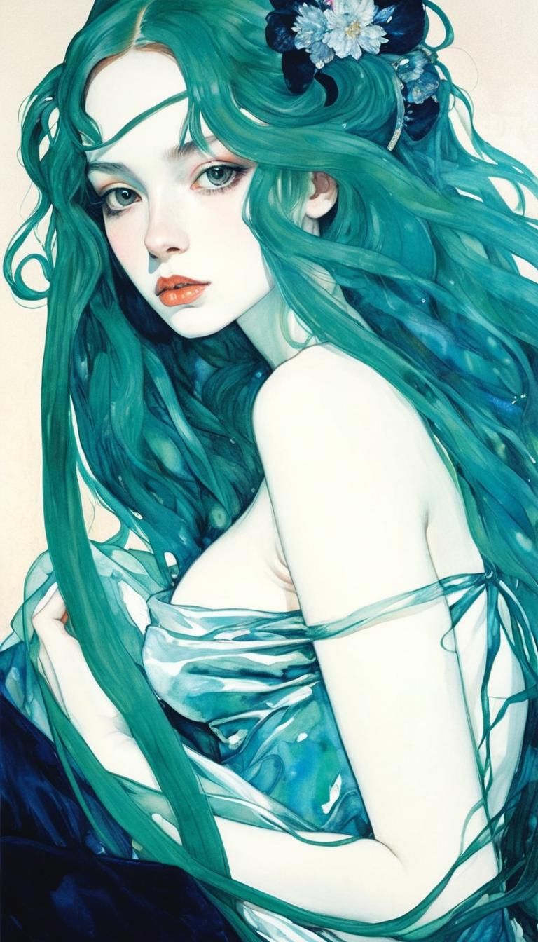 Enchanted Nymph Portrait in Anime Watercolor Style