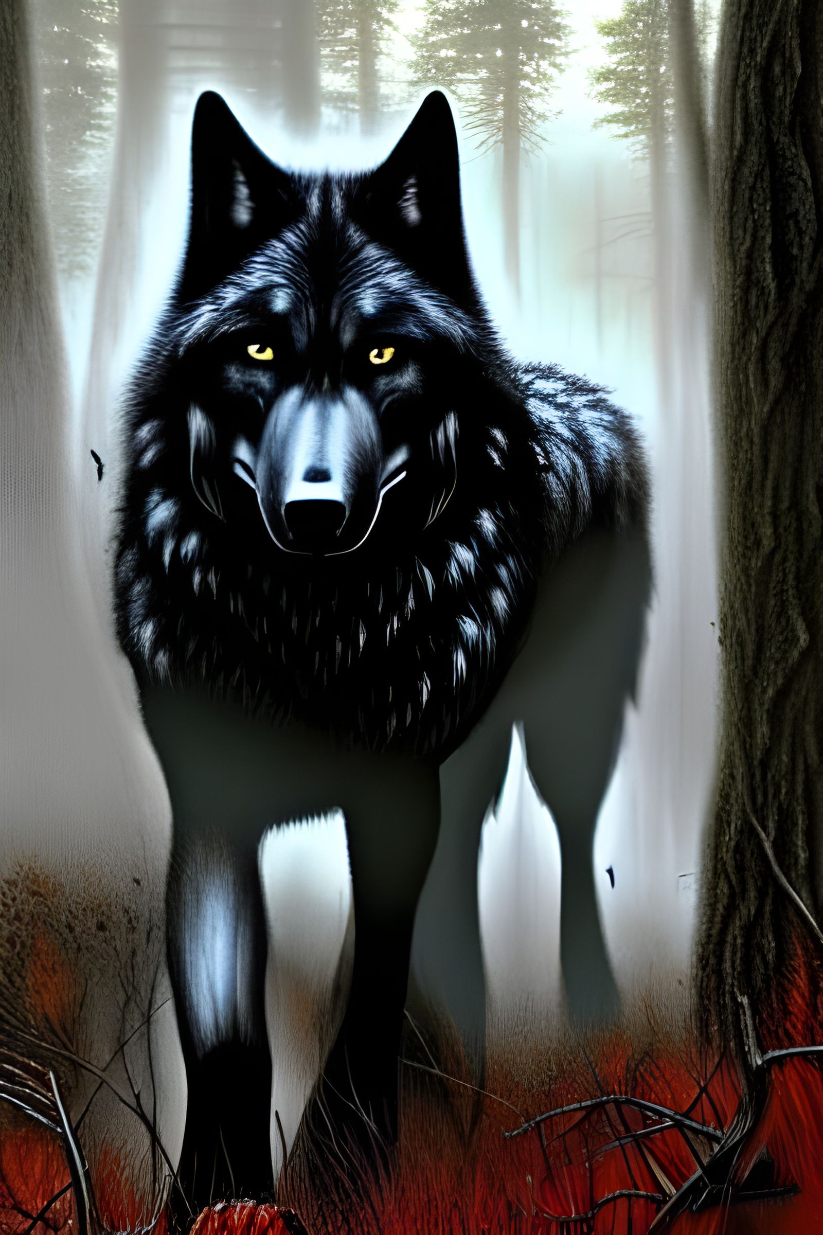 Big black wolf walking in the woods AI Generated Artwork NightCafe
