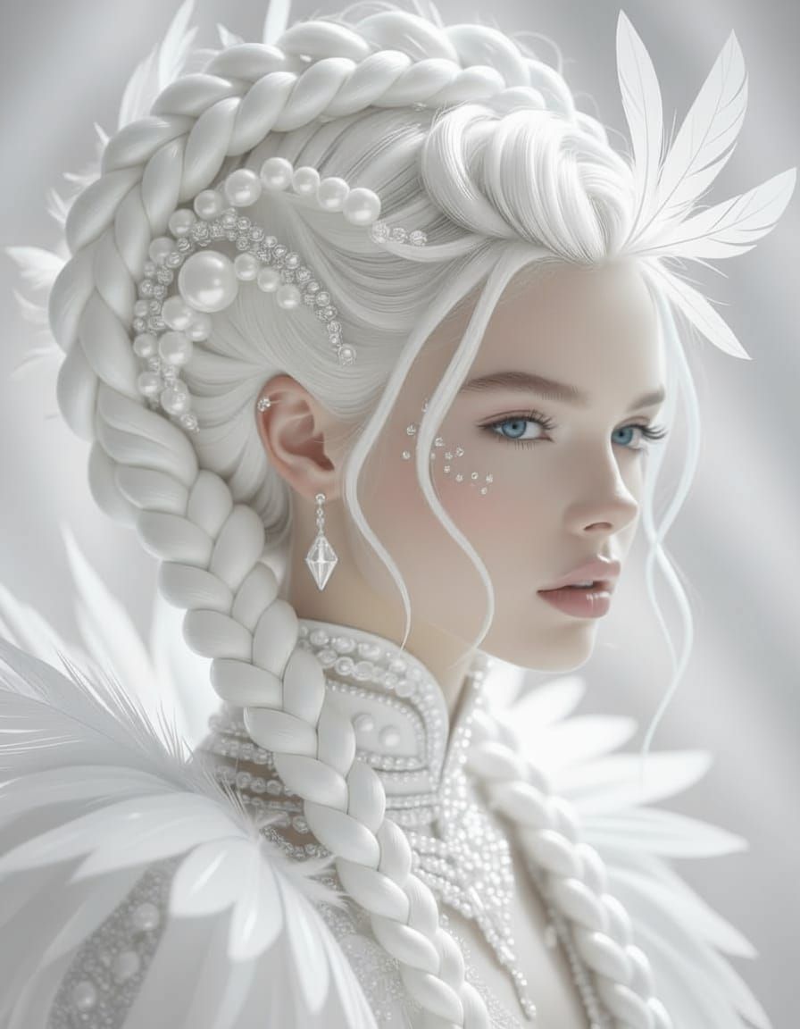 A futuristic hairstyle in shades of white – platinum, pearl  by @EHACKMANN 