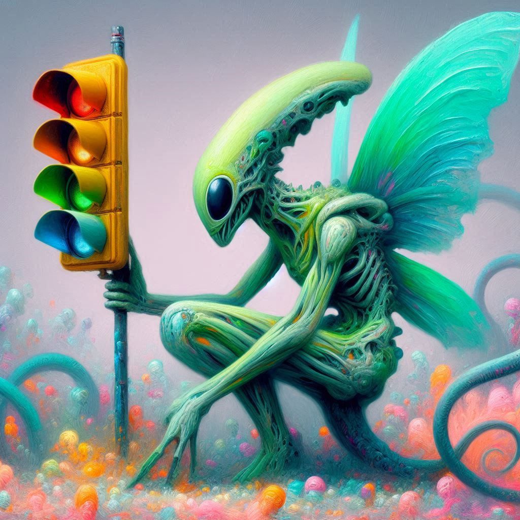 Alien fairy with traffic light