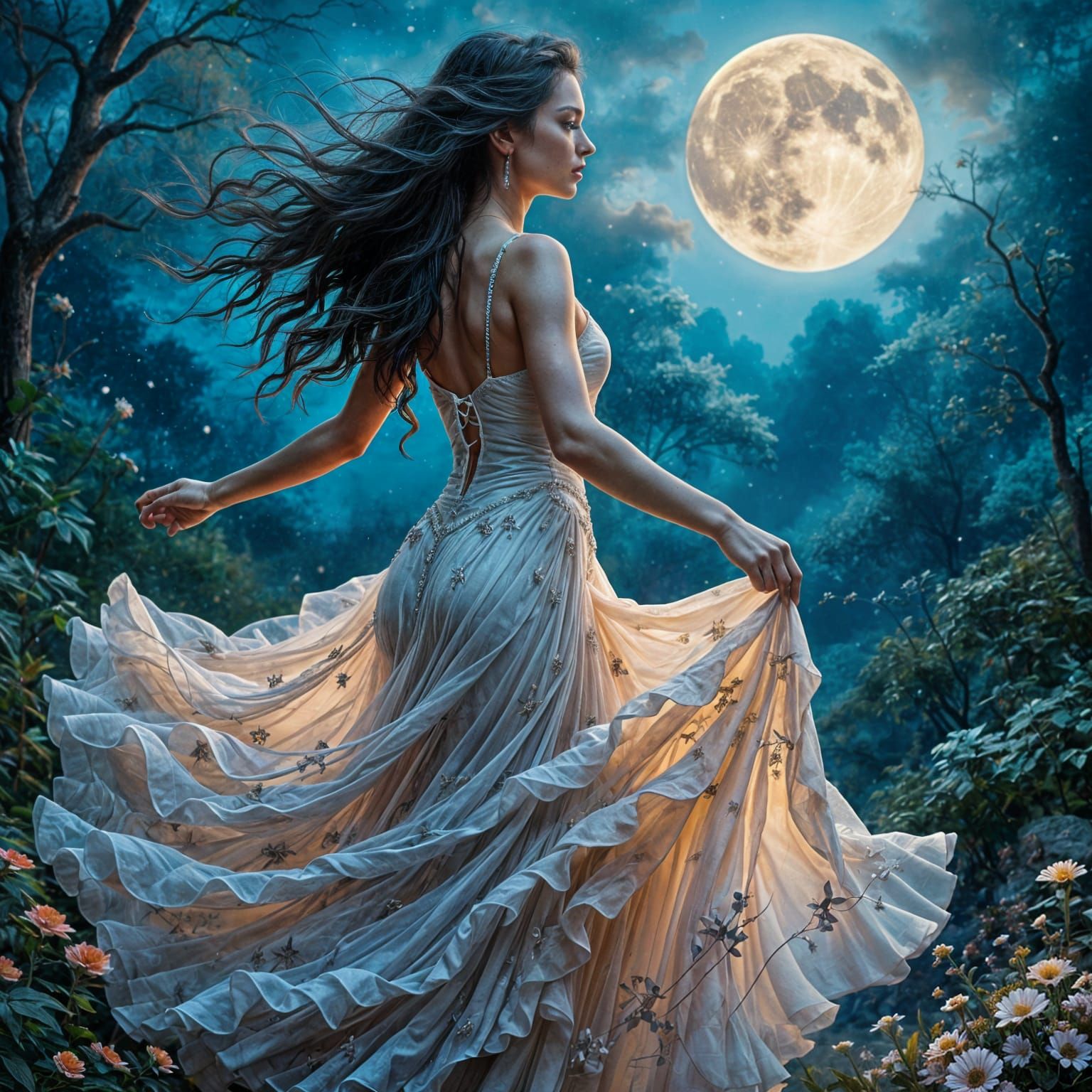 A graceful figure dances in moonlit