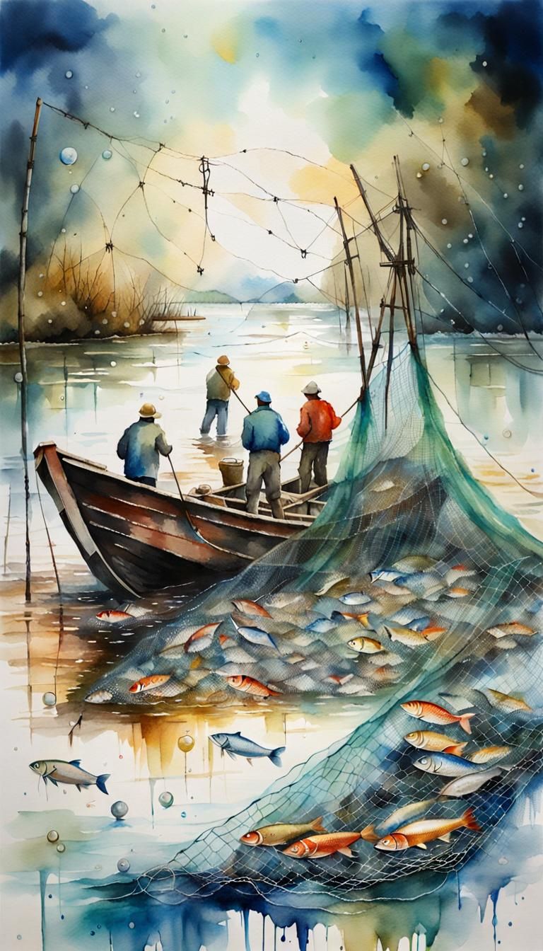 River in flood, Fishing boat