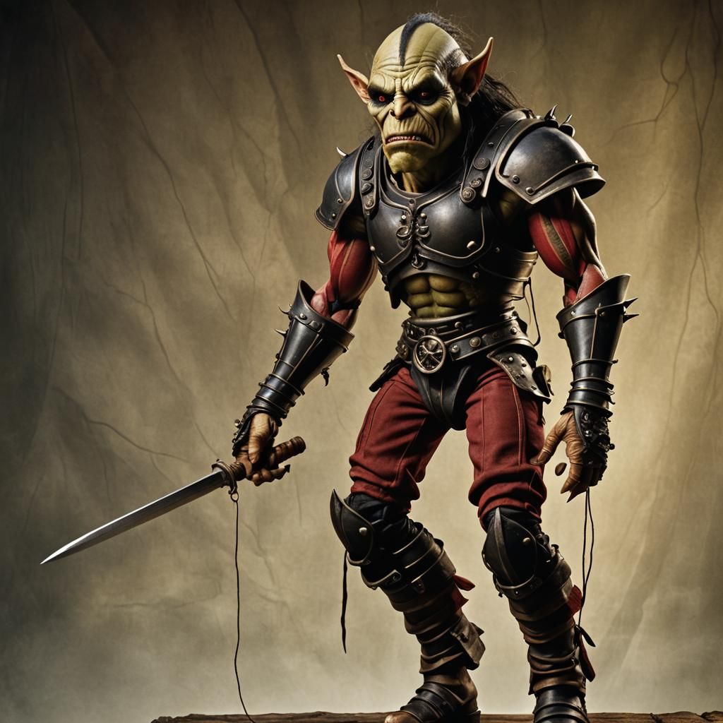 handsome muscular goblin orc hybrid marionette puppet with h...