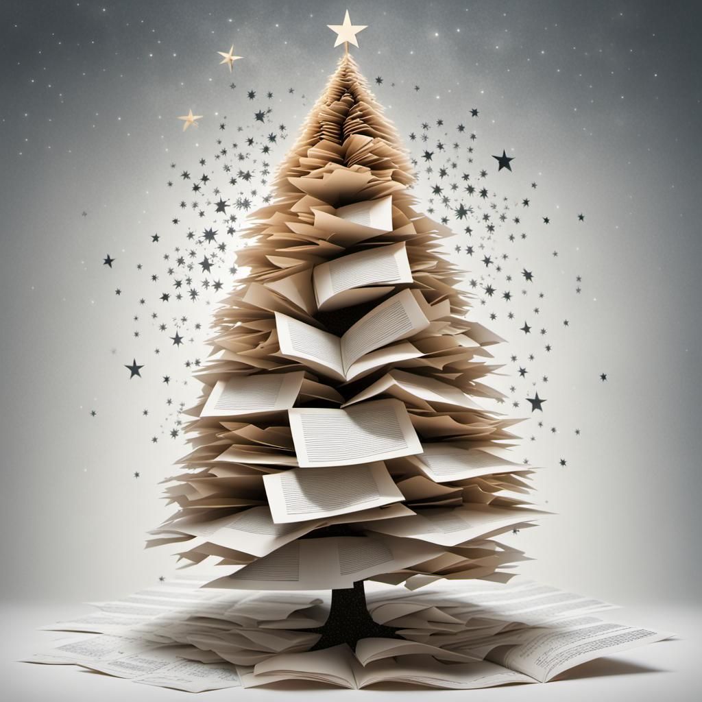 Christmas tree that is being made of legal books and documents  by @InfernalMonitor