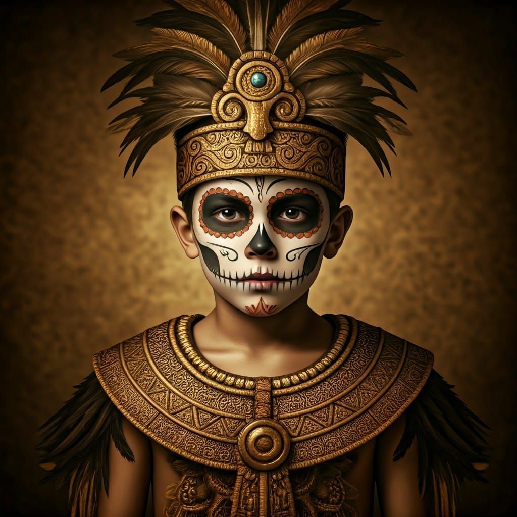 Aztec boy with painted face 