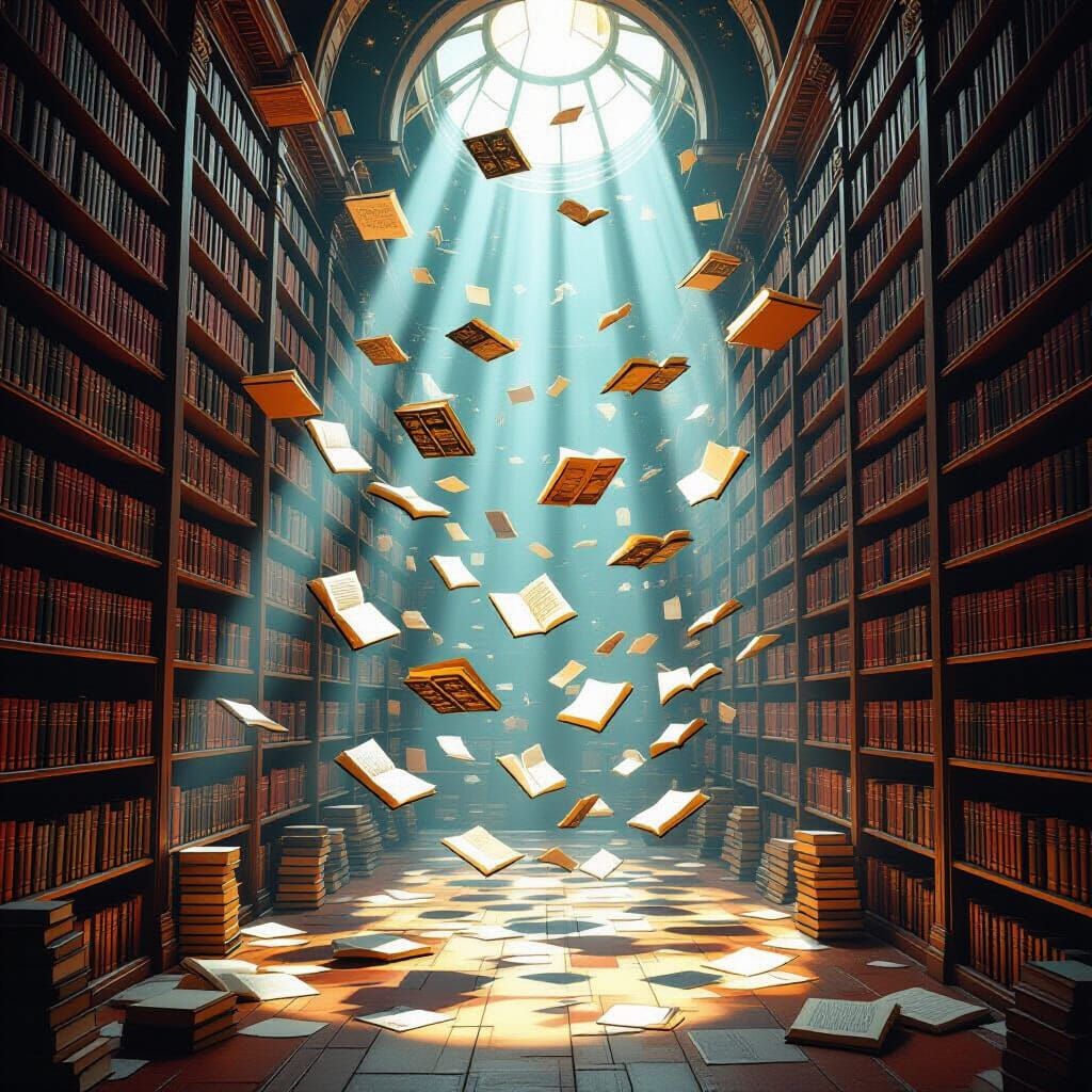 Magical Realism Library with Floating Books