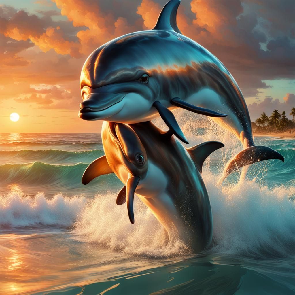 A beautiful view with dolphins - AI Generated Artwork - NightCafe Creator