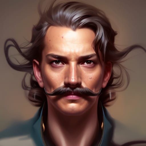 mustache photorealistic hyperdetailed head and shoulders por...
