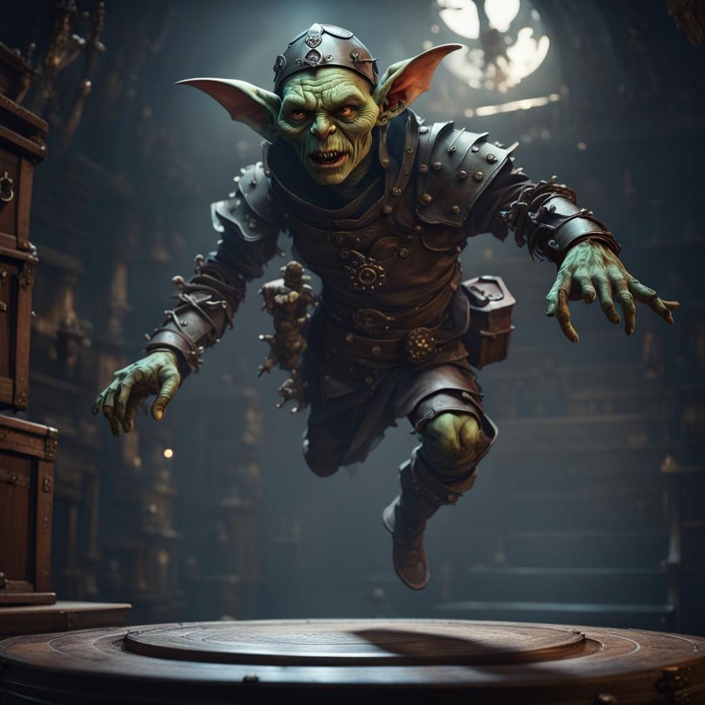 Male Goblin Ghost Hybrid dressed in leather armor holding a ...