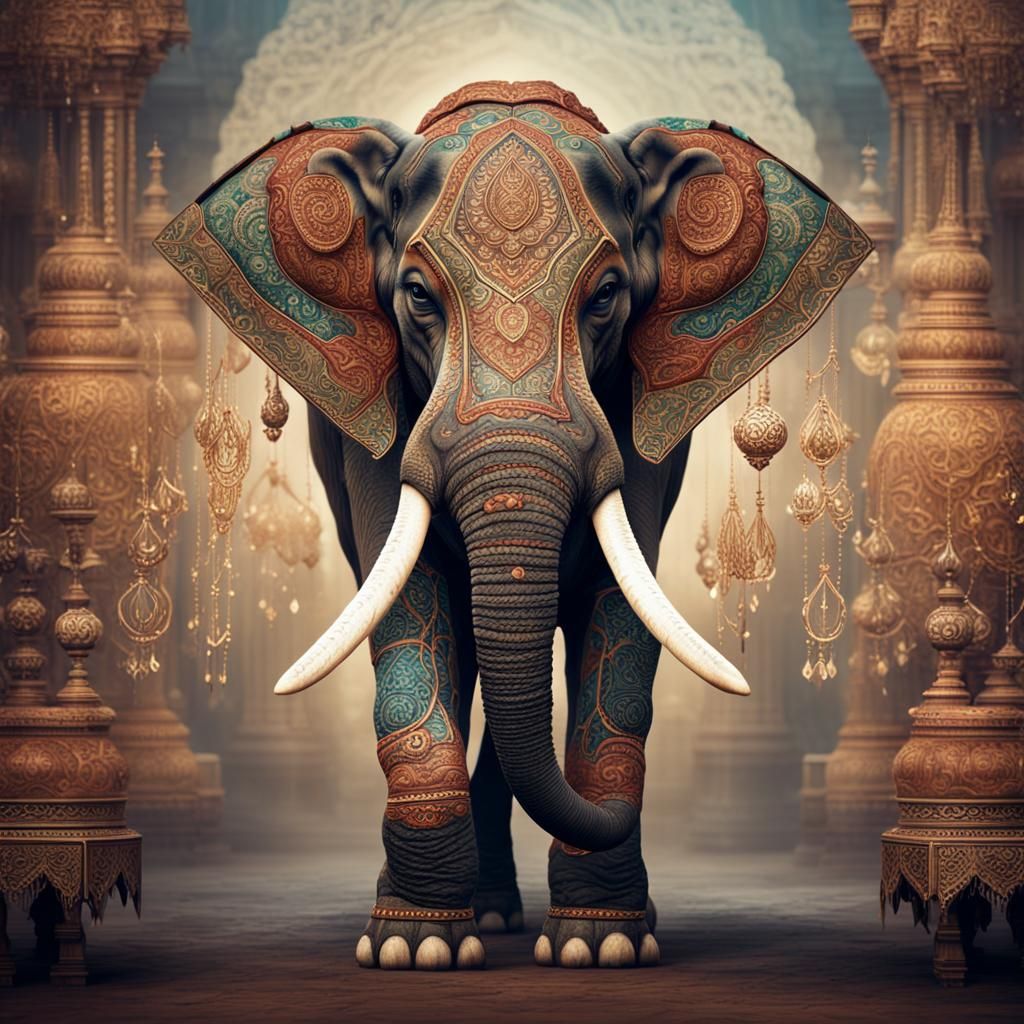 Elephant with beautiful traditional painting  by @SalvaMalva