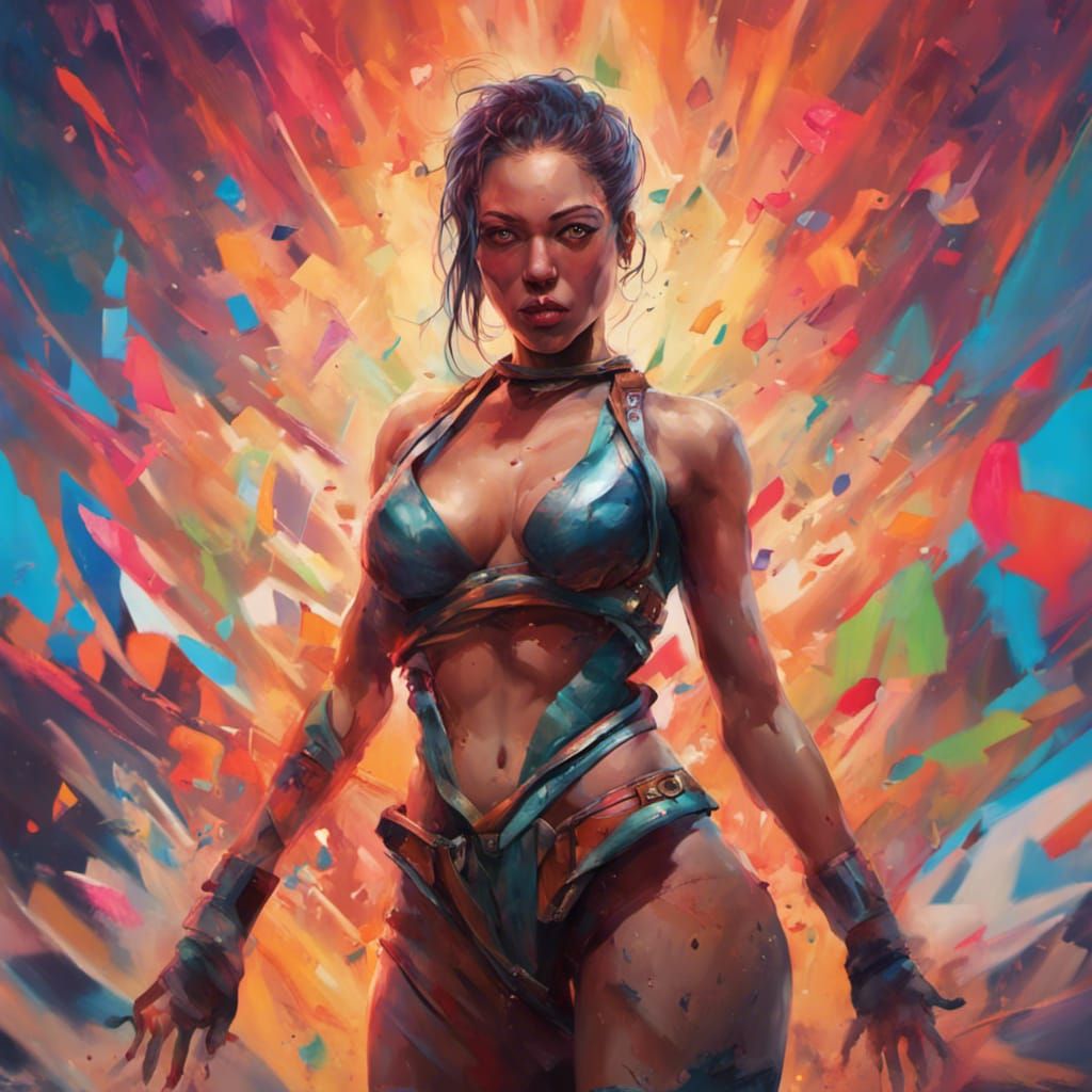 Standing with power and intimidation. Her body is the art