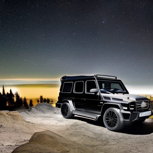 black mercedes g class g wagon standing on a hill below the ...