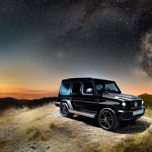 black mercedes g class g wagon standing on a hill below the ...