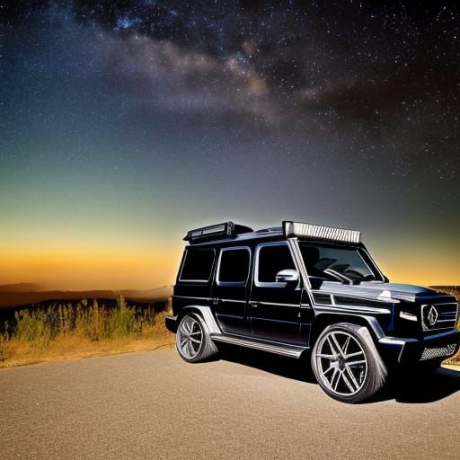 black mercedes g class g wagon standing on a hill below the ...