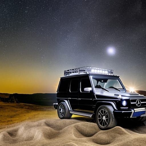 black mercedes g class g wagon standing on a hill below the ...