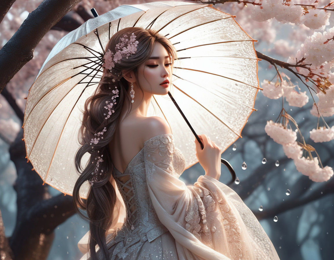 Full body beautiful anime girl with detailed textured long hair blowing in the wind, holding a giant ...  by @AutumnBear