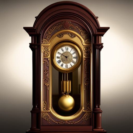 Melting grandfather clock shrouded a darkened room. AI Generated